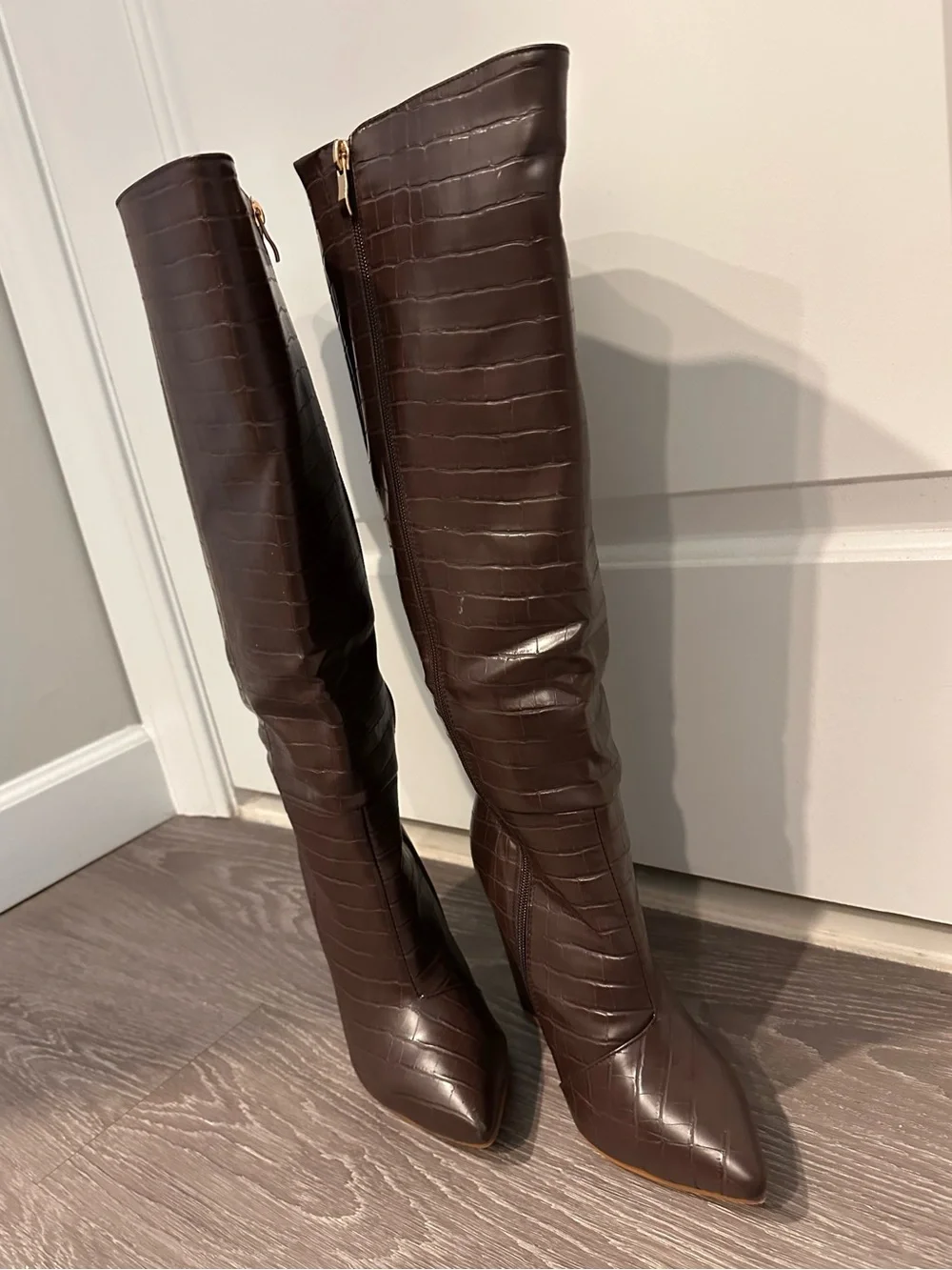 Billini Dark Brown Croc Knee-High Pointed Boots WIDE CALF